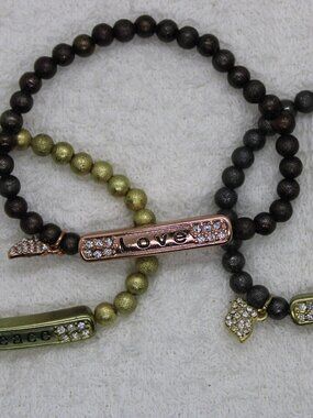 3 Piece Beaded Bracelet Set Black Gold Y2K Stackable